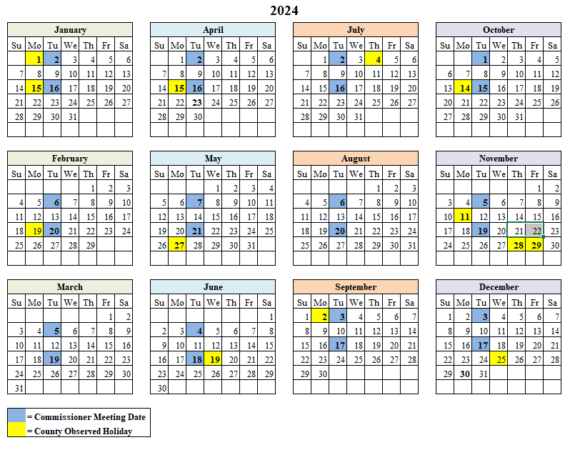 2023 Commissioner's Calendar - Meetings & Holidays