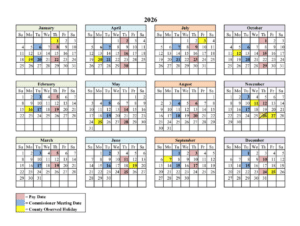 2026 Commissioner's Calendar - Meetings & Holidays